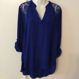 Jolt womens blue long sleeve lace boho top size XL
